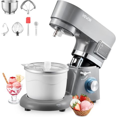 Sorbetière Robot Pâtissier 1,7 L Bol Inox 5,5 L 6 Vitesses Écran LED Minuterie Glace Sorbet Yaourt Glacé Gris ABS (1/5)