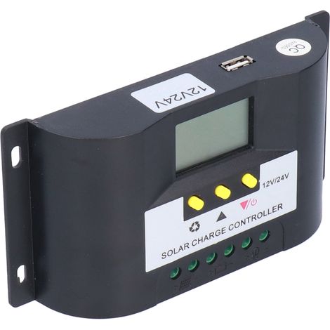 Régulateur solaire intelligent 12V/24V avec minuterie réglable et écran LCD pour charges DC, contrôleur de charge solaire 20A (1/5)
