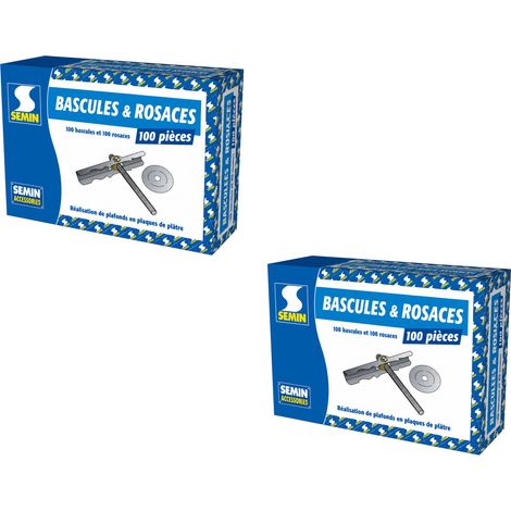 SEMIN Rosace et Bascule Plafond Suspendu - Boîte de 100 Pièces - Accessoire de Fixation pour Plaque de Plâtre - Pose Rapide sur Tige Filetée M6 - Montage Ossature Fourrure (lot de 2) (1/5)