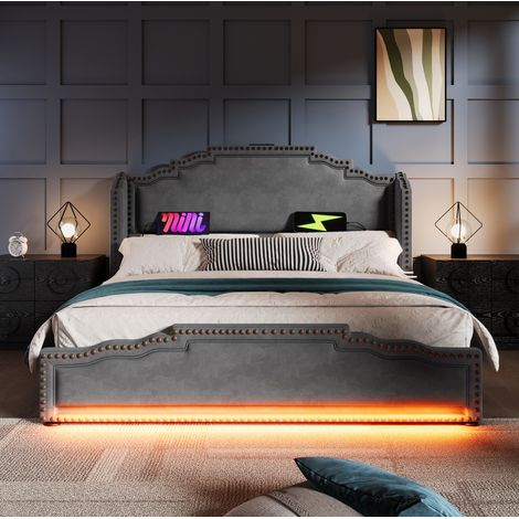 Bett Doppelbett Stauraum 180x200 Samt Grau OKMYHOME (1/5)