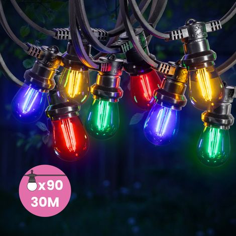 Guirlande Guinguette 30M 90 Bulbes ulbes Filament Rouge Bleu Jaune Vert - Guirlande Lumineuse Ampoule E27 Multicolore (1/5)