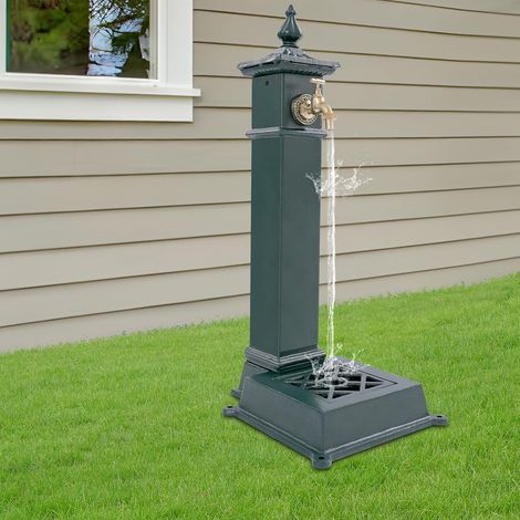Colonne d'eau de jardin avec robinet et bassin, Fontaine sur pied en fonte, colonne d'eau de jardin Pour parcs, fermes, écoles, cours, jardins, rétro, 30,5 x 33 x 73 cm