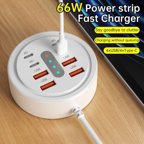 66W Round USB-C Fast Charging Hub, 8-in-1 Model - 4Type-C PD + 4USB-A Ports, Compatible with USB Hubs, USB Adapters, and USB-C Hubs, Supports Type-C Multi-Port/Multi-Output Socket for Fast Charging. S (1/5)