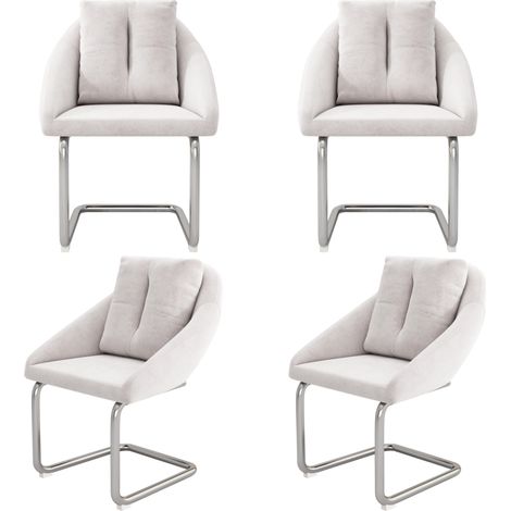 Lot de 4 chaises de salle à manger en velours beige avec coussin, siège pivotant, pieds incurvés en métal (1/5)
