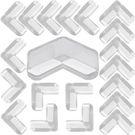 Lot de 20 protections d'angle triangulaires en silicone transparent pour la sécurité des enfants aux coins des meubles. (1/5)