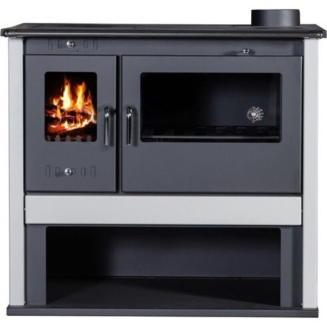 Cocina de leña V05 Viki Lux - 10,5 kW  Placa superior metálica, paneles laterales color marfil y diseño funcional (1/3)