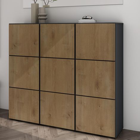 Mai & Mai Scarpiera Portascarpe 135x36x120cm, Porta Scarpe Armadio Scaffale Portascarpe 9 Ante + 18 Scomparti per Ingresso Soggiorno, Camera da Letto Schuhschrank02, Antracite opaco+Marrone chiaro