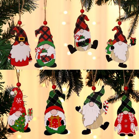 16 adornos de madera, estilo gnomo, cuerda de lino, decoración para árbol de Navidad, decoración del hogar. (1/5)