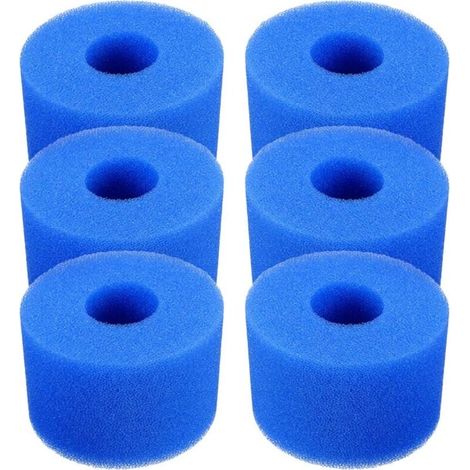 Paquete de 6 cartuchos de filtro de espuma reutilizables y lavables para piscina, 108 × 73 × 40 mm (azul) (1/4)