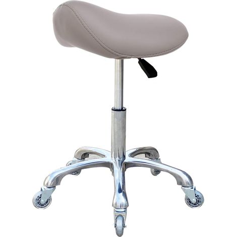 Tabouret à selle avec roulettes ergonomique pivotant et réglable en hauteur pour clinique, dentiste, salon de beauté, tatouage, bureau à domicile (gris) (1/5)