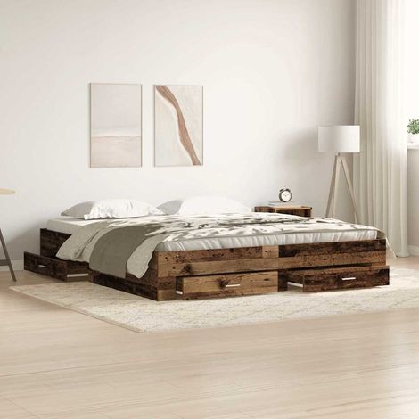 Bettrahmen mit Schubladen Altholz 180 x 200 cm Holzwerkstoff (1/5)