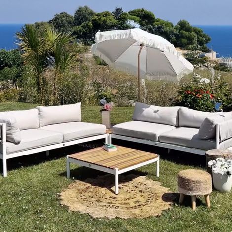 Salon de jardin en aluminium et teck Jeanne - 6 à 8 pers. (1/5)