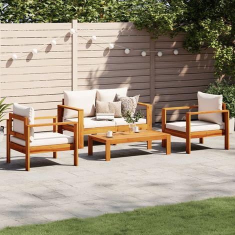 Salon de jardin avec coussins 4 pcs bois d'acacia massif (1/5)