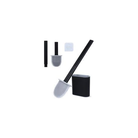 Brosse Toilettes WC Silicone, Brosse WC avec Tête Flexible à Bossages en Caoutchouc & Base Ventilée, Montage Mural sans Perçage, pour Salle de Bain & Camping (1/5)