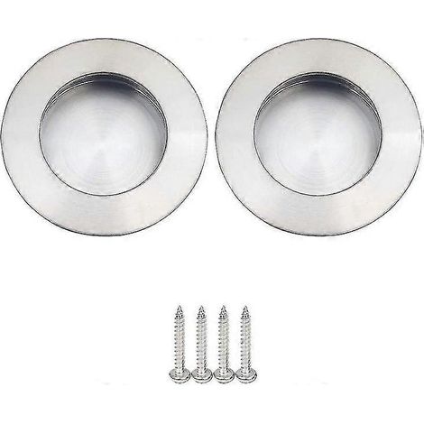 Ensemble de 2 poignées encastrées rondes pour porte coulissante, acier inoxydable brossé satiné (1/2)