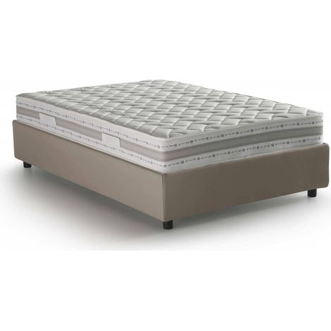 Talamo Italia - Letto piazza e mezza Anna, Letto contenitore con rivestimento in ecopelle, 100% Made in Italy, Apertura frontale, con materasso Cm 120x190 incluso, Tortora