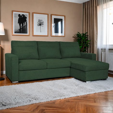 Divano Elba verde con Letto Estraibile e Penisola Contenitore Reversibile – Comfort e Versatilità per Ogni Giorno (1/5)