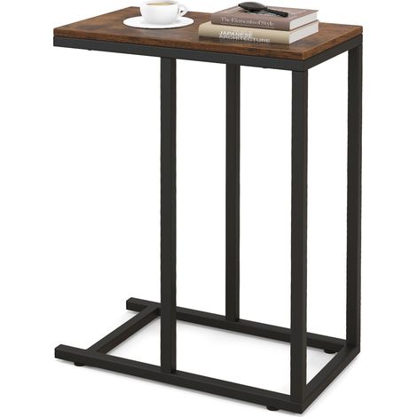 COSTWAY C-Shaped End Table for Couch and Bed 64 CM High Sofa Side Table-Coffee (1/5)
