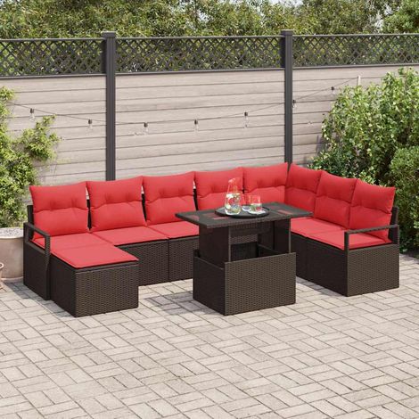 Set Divano da Giardino con cuscino 9 pcs Marrone Poly Rattan vidaXL (1/5)