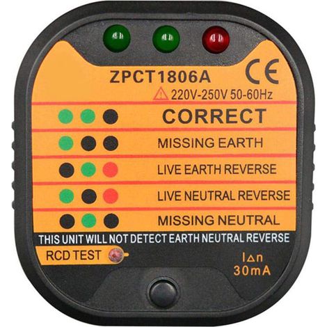 Testeur de prise électrique automatique avec détecteur de polarité, fonction RCD et voyant lumineux de jugement (1/5)