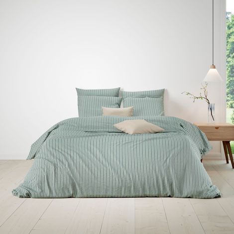 Parure de lit 260x240 coton rayure céladon Terre de Nuit Warren - WARREN (1/2)