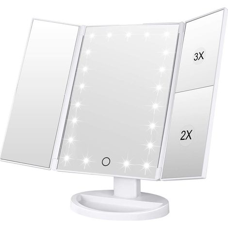 Miroir de maquillage - 22 LED - Grossissement 2x et 3x - Écran tactile - Rotation 180° - Portable - Alimentation USB ou piles AAA - 1 pièce (1/5)