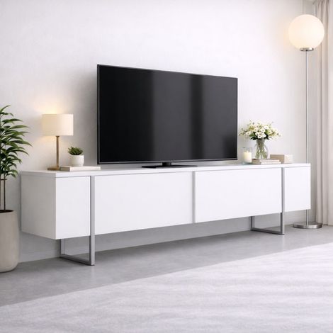 TV-Möbel Weiß Luxus 180x50x30 - Silberner Rahmen