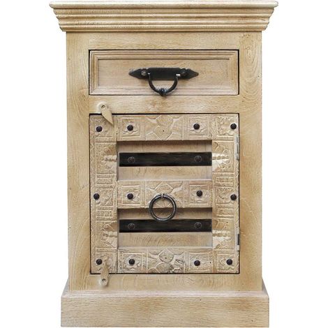 Commode en bois de manguier clair sculpté petit meuble de rangement avec tiroir et porte - PANGIVO (1/5)