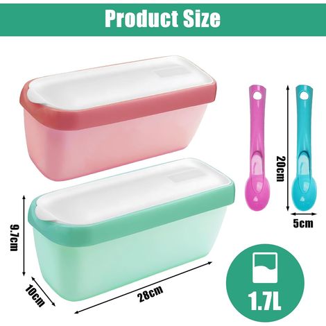 Lot de 2 bacs à glace pour crème glacée - 1,5 l - Avec 2 bâtonnets à glace réutilisables pour accessoires de cuisine (1/4)