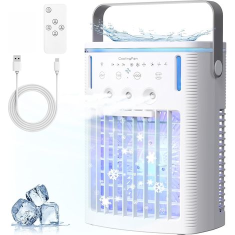 Rafraîchisseur d’air portable 1000ml air cooler télécommande LED chambre bureau(Blanc) (1/5)