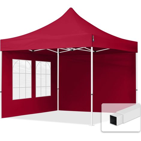 TOOLPORT 3x3 m Pop up Gazebo incl. 2 side panels with steel frame for instant shelter red