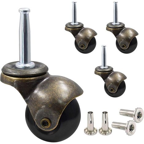 Roulettes à billes de 38 mm (1,5 pouce) pour meubles, lot de 4 avec douilles de 8 x 38 mm. (1/5)