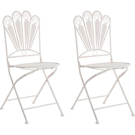 Conjunto de 2 sillas de exterior de metal estilo vintage plegables estructura de hierro blanco crema Pavia