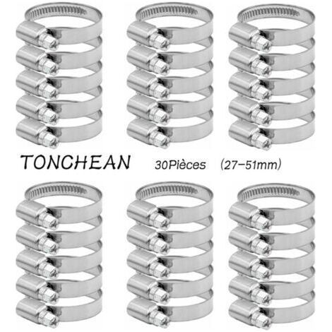 Collier de Serrage Tuyau Rglable 27-51mm Gamme en Acier Inoxydable 304 Assortiment Tuyau Pinces Clips pour Famille Tuyau D\\\\'eau, Home Gaz, Tube D\\\\'automobiles, Robinet 30 Pices (12mm)