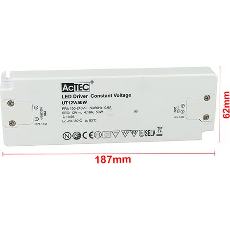 Alimentatore Trasformatore CV Slim 12V 50W 4,16A Voltaggio Costante 187x62x22mm (1/3)