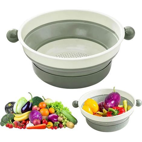 Passoire pliable de 21 cm - Double couche - Pliable - En plastique - Avec bac d'égouttement - Pour fruits et légumes - Salade - Pliable - Gadgets de cuisine - Peu encombrant (1/5)
