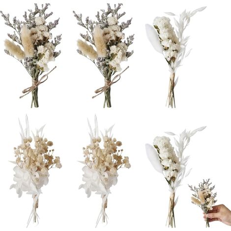 6 Mini Bouquets de Fleurs Séchées Naturelles pour Décoration Mariage Champêtre, Petit Bouquet Fleurs Séchées pour DIY, Vase et Cadeau, 3 Styles Assortis (2 de Chaque), Fleur Sechees Decoration (1/5)