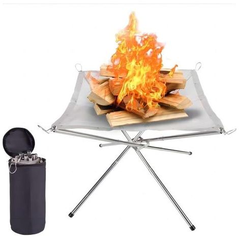 Tragbare, zusammenklappbare Feuerstelle aus Edelstahlgewebe 304, Picknick-Lagerfeuer mit Tragetasche (groß (22" x 22" x 17")) (1/5)