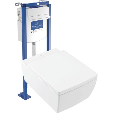 Pack WC suspendido sin cerco VILLEROY ET BOCH Memento 2.0 + asiento + placa blanca + estructura VILLEROY ET BOCH (1/5)