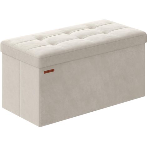 SONGMICS Cassapanca, Pouf Contenitore, Poggiapiedi Pieghevole da 38 x 76 x 38 cm, Ottomano, Regge fino a 300 kg, per Soggiorno, Camera da Letto, Entrata, Bianco Crema LSF247W01 (1/5)