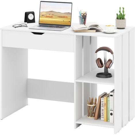 Bureau informatique avec plateau relevable 100 x 49 x 75 cm ergonomique moderne en bois aggloméré blanc