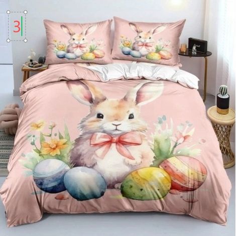 Parure de lit 3D Lapin Pâques/Halloween 160x200cm + 2 Taies 70x80cm