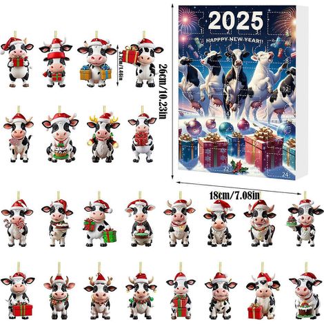 Coffret surprise compte à rebours de Noël, Père Noël et vaches, pendentif acrylique, décoration de sapin de Noël E-26183CM-E (1/5)