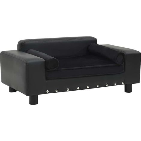 vidaXL Sofá para perros felpa y cuero sintético negra 81x43x31 cm (1/5)