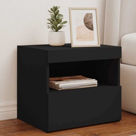 Table de chevet avec lumières LED-Table de nuit à LED noir 50x40x45 cm 877239 (1/4)