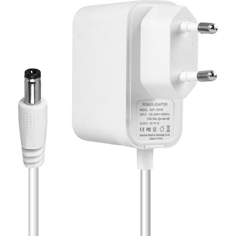Alimentation 12V 1A, Adaptateur Secteur DC 12W Caméra Surveillance Adaptateur 5,5 x 2,1 mm DVR NVR Caméra IP Bande LED TV Box Appareils 12V Protection Surtension Surintensité Court-Circuit, Blanc (1/5)