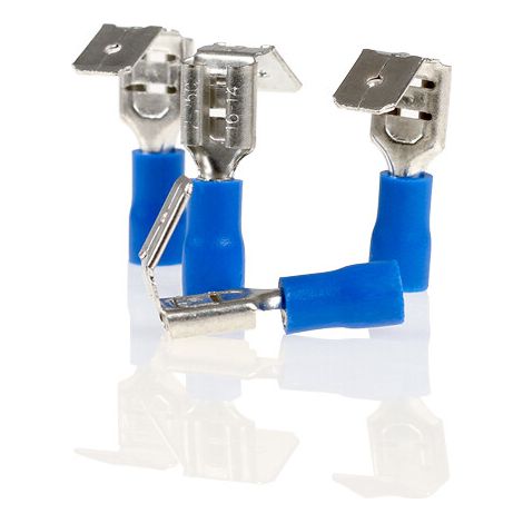 alca® Flachsteckhülsen mit Abzweig blau 6,3mm 10St. 1,5-2,5mm² AWG 16-14 teilisoliert männlich Flachstecker Quetschkabelschuhe Steckverbinder