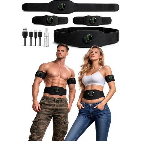 Kabelloser EMS-Bauchmuskelgürtel, Bauchmuskelstimulator für Männer und Frauen, 19 Intensitätsstufen und 12 Trainingsmodi. – AquaForge