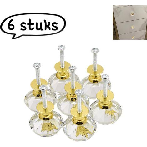 Poignée manuelle 6 pièces avec un trou - Poignée en cristal transparent 30 mm - Accessoires minimalistes pour les tiroirs d'armoires/pharmacies - Poignée pour couvercle de boîte avec un trou - Goud - (1/5)