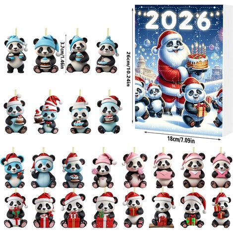 Calendrier de l'Avent Panda de Noël 2026 - 24 adorables décorations suspendues en acrylique 2D représentant des pandas festifs - Un calendrier de l'Avent de 24 jours pour décorer le sapin de Noël et u (1/5)